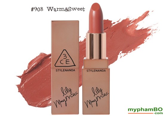 Son thi 3CE Lily MayMac 908 - Matte Lip Color Màu Warm & Sweet (5)